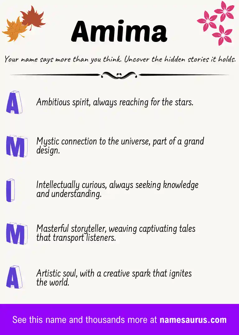 Acrostic poem about Amima.