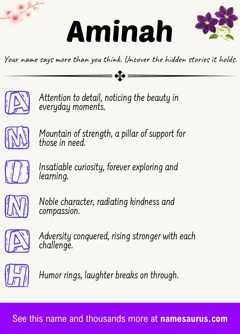 Acrostic poem about Aminah.