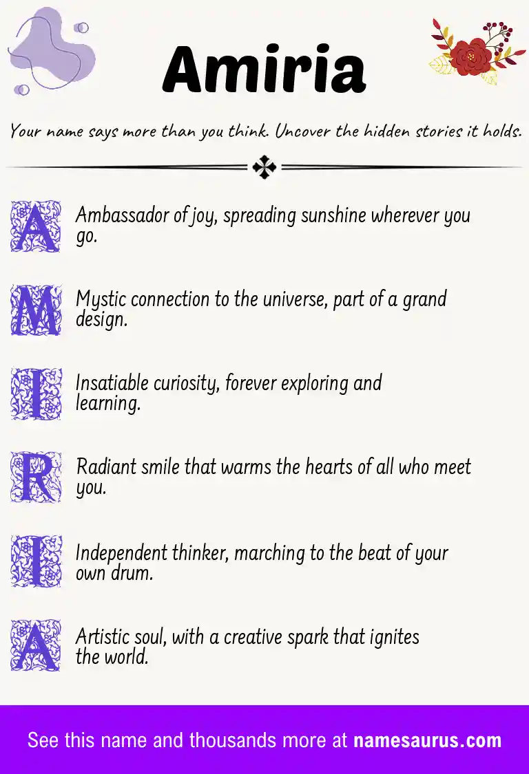 Acrostic poem about Amiria.