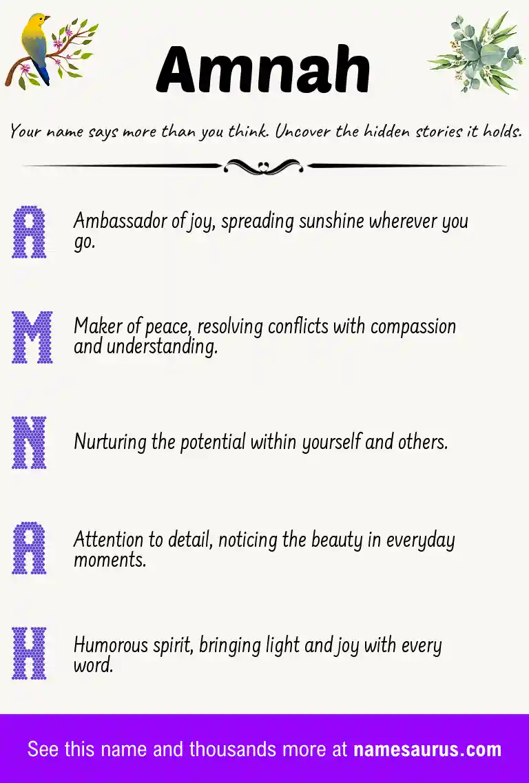 Acrostic poem about Amnah.