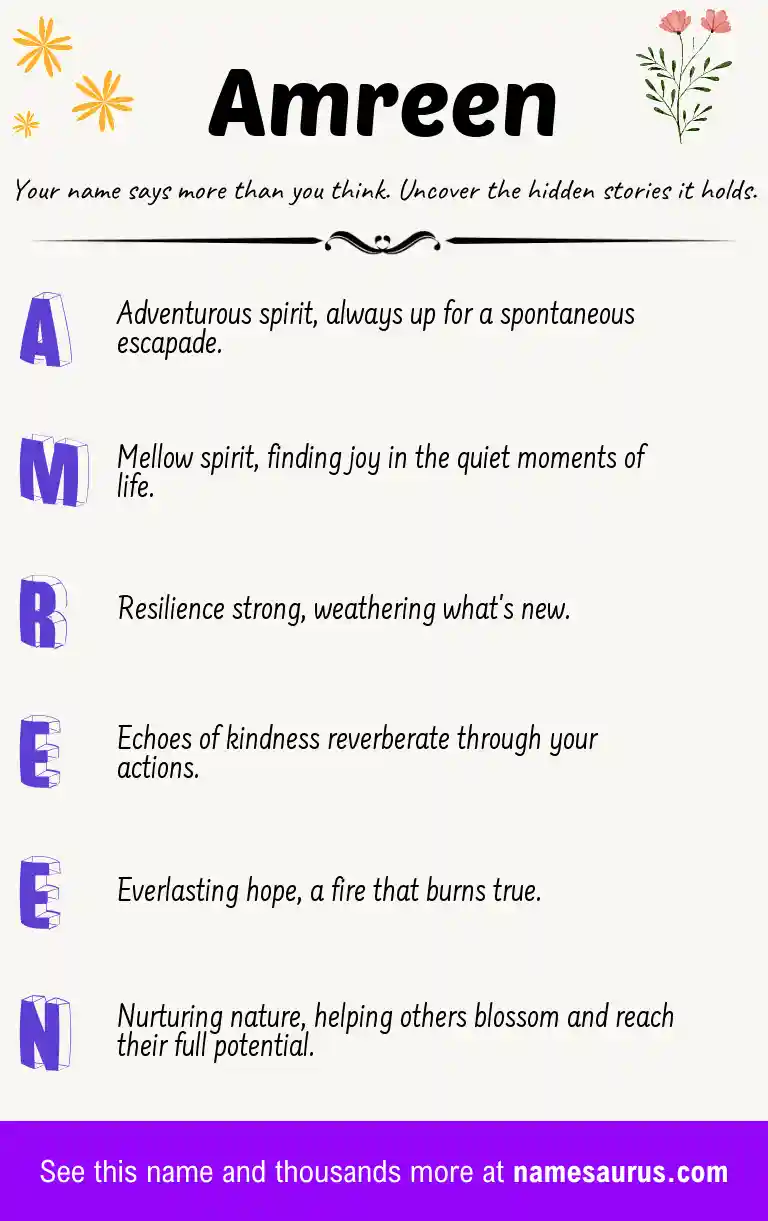 Acrostic poem about Amreen.