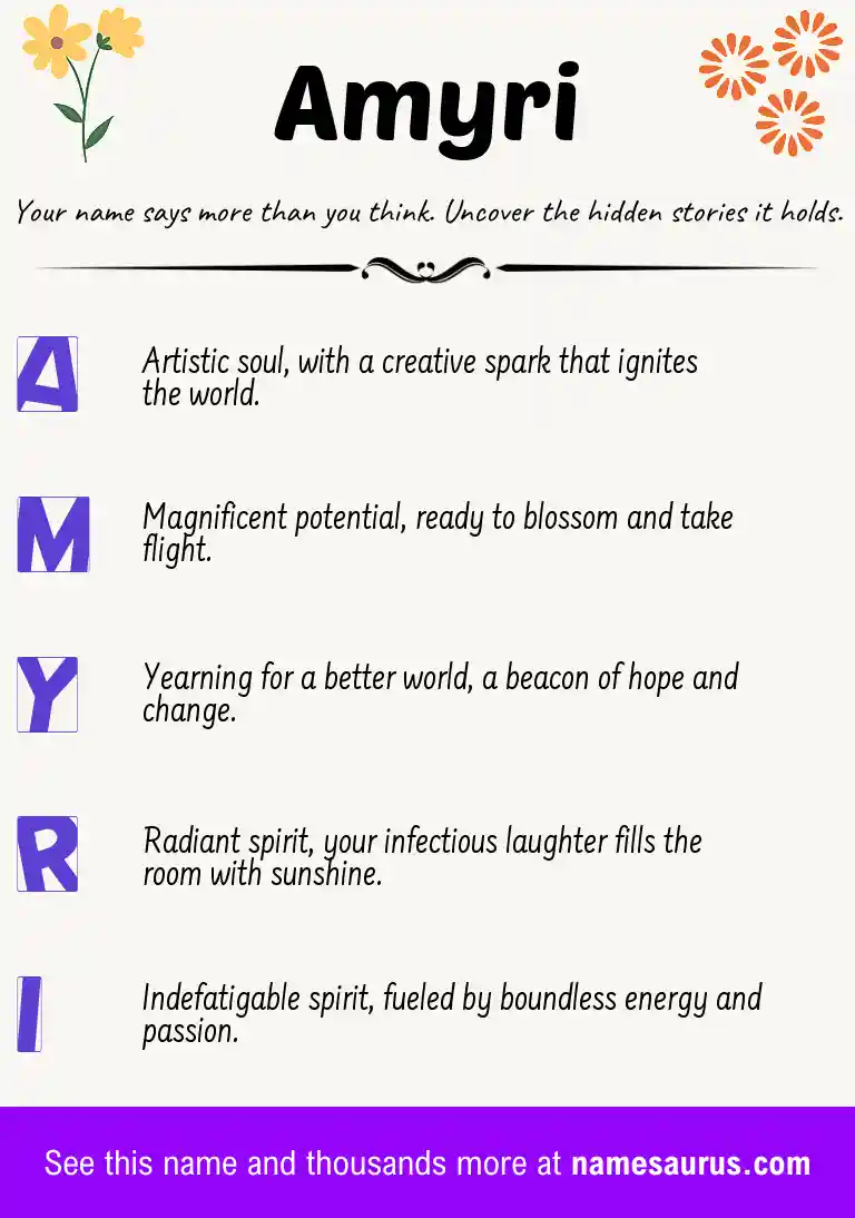 Acrostic poem about Amyri.