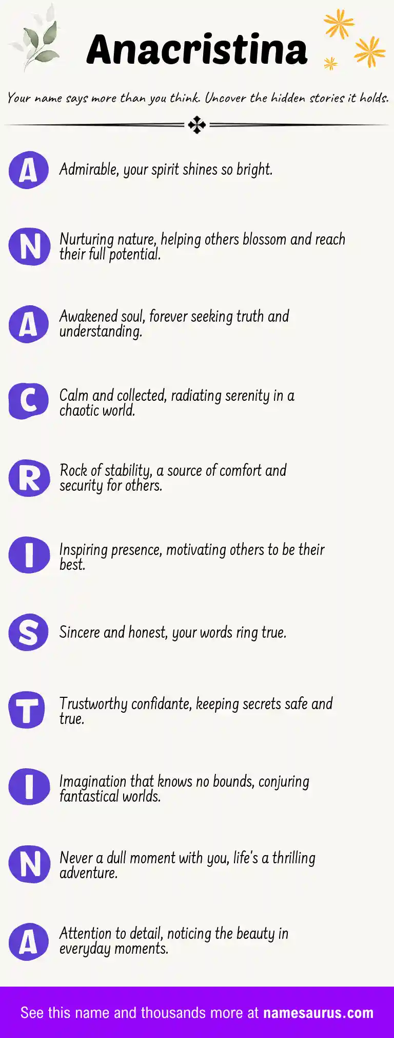 Acrostic poem about Anacristina.