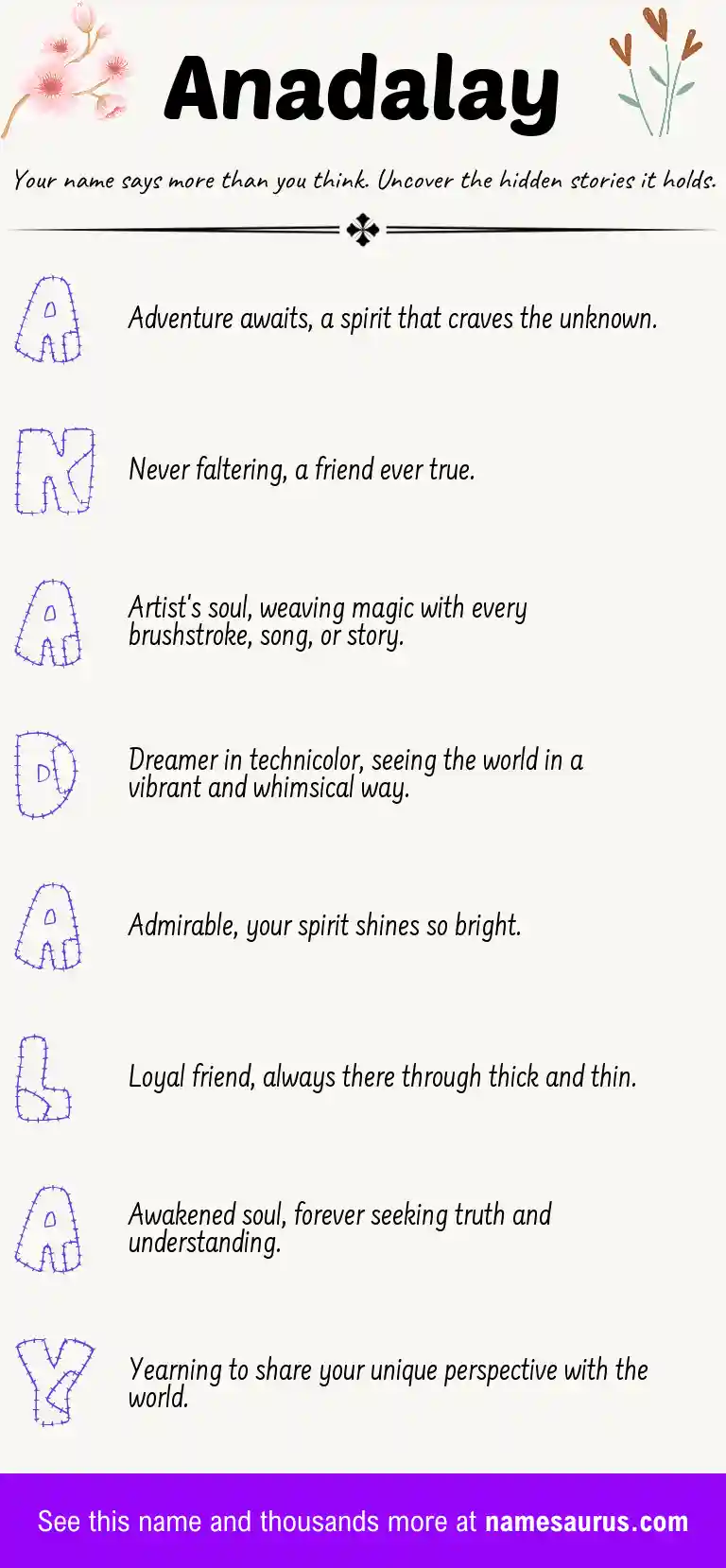 Acrostic poem about Anadalay.