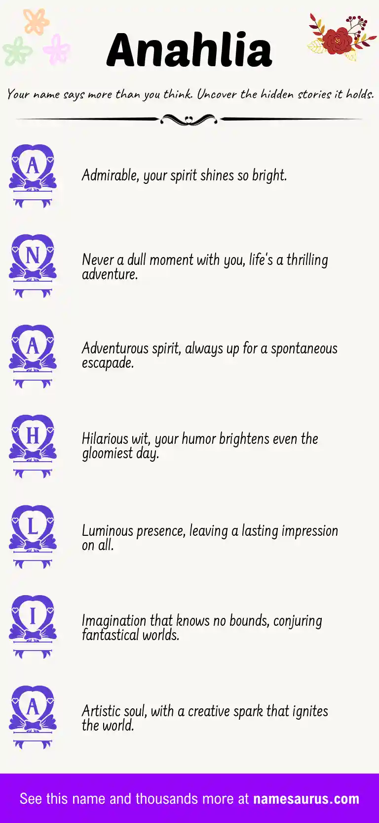 Acrostic poem about Anahlia.