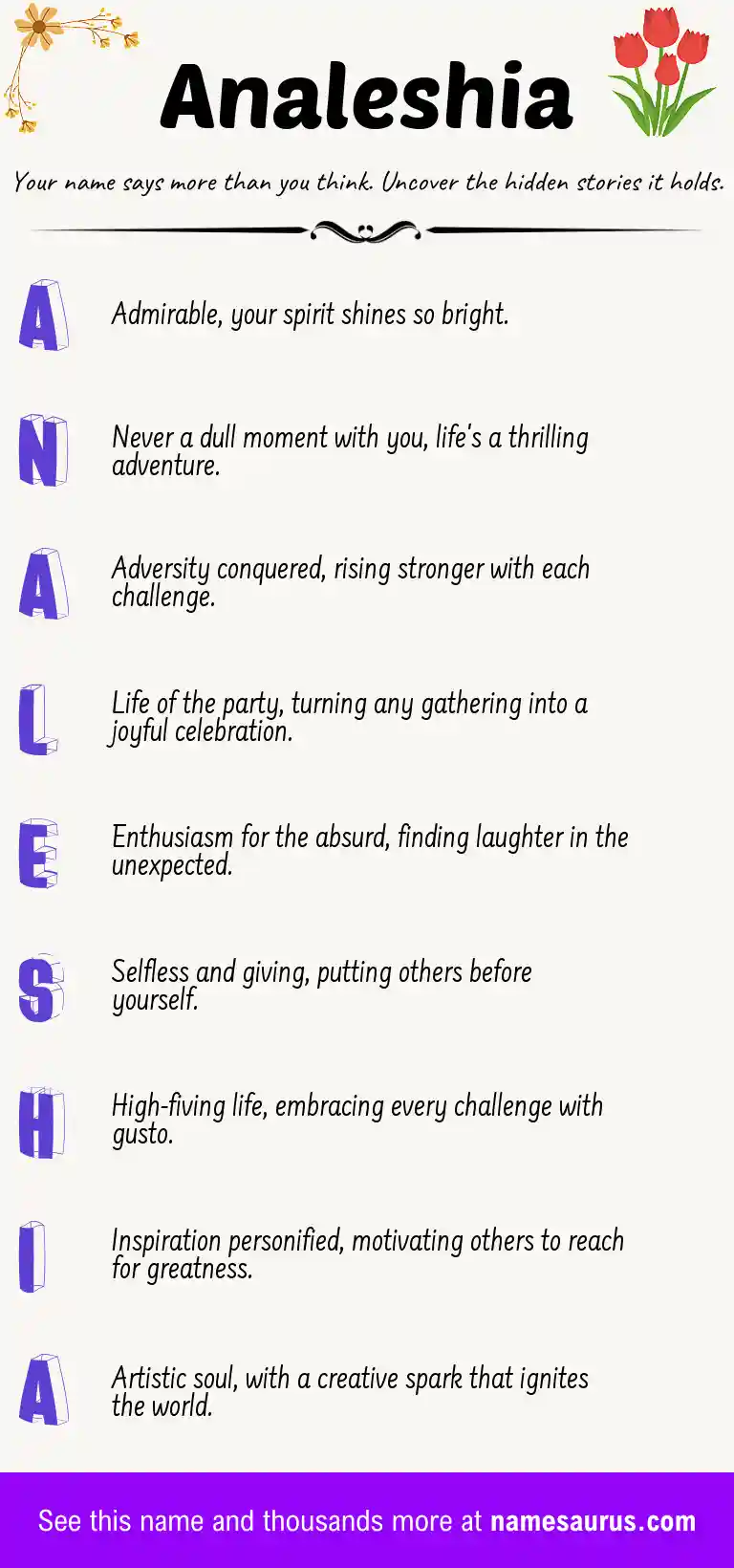 Acrostic poem about Analeshia.