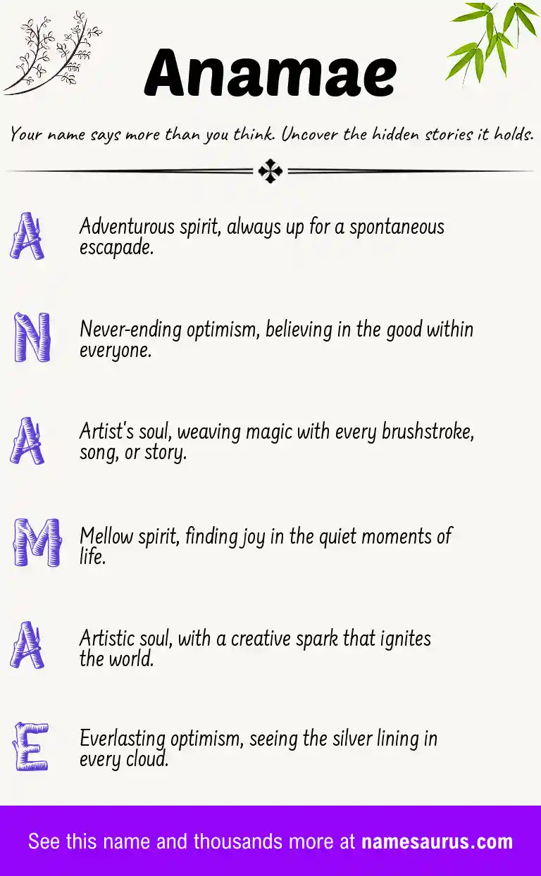 Acrostic poem about Anamae.