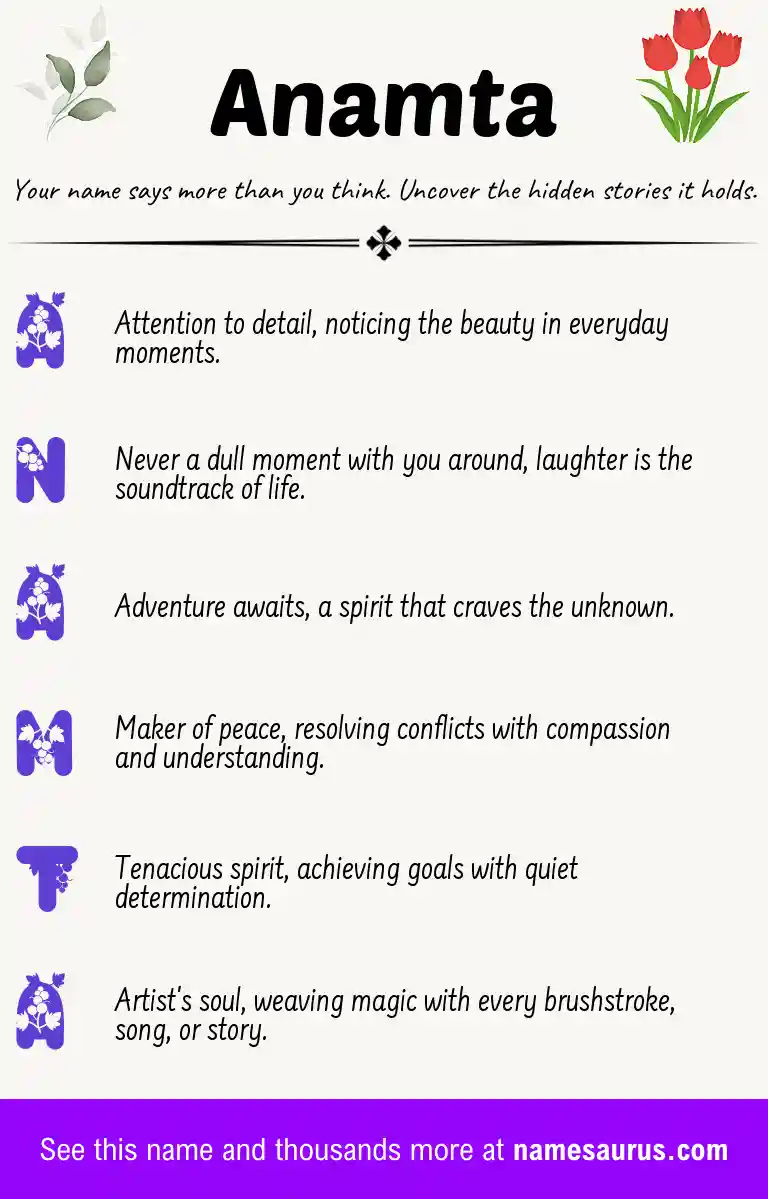 Acrostic poem about Anamta.