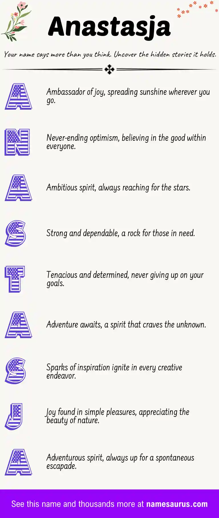 Acrostic poem about Anastasja.