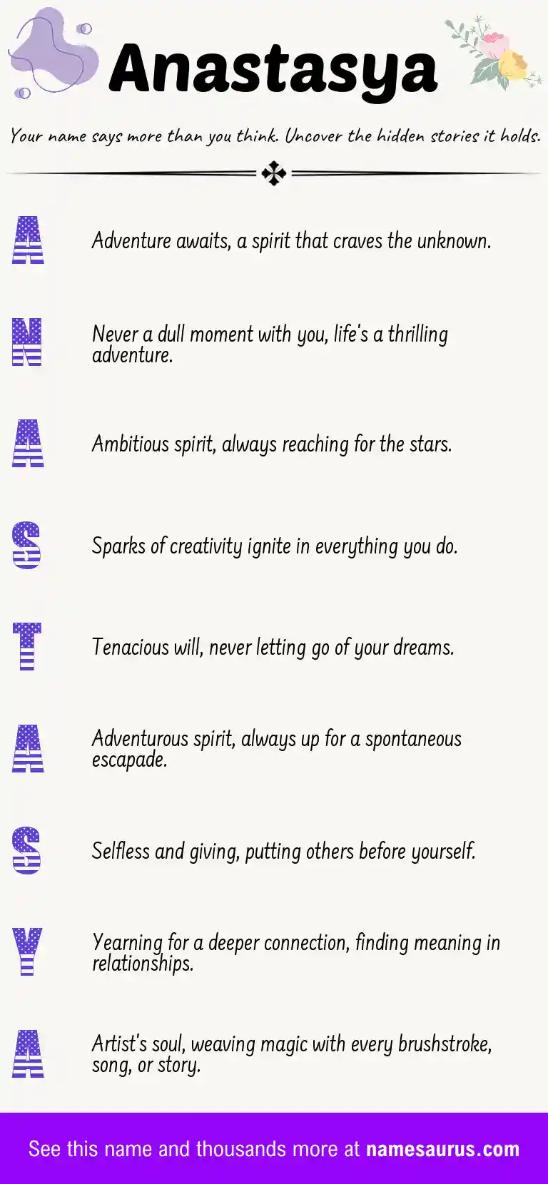 Acrostic poem about Anastasya.