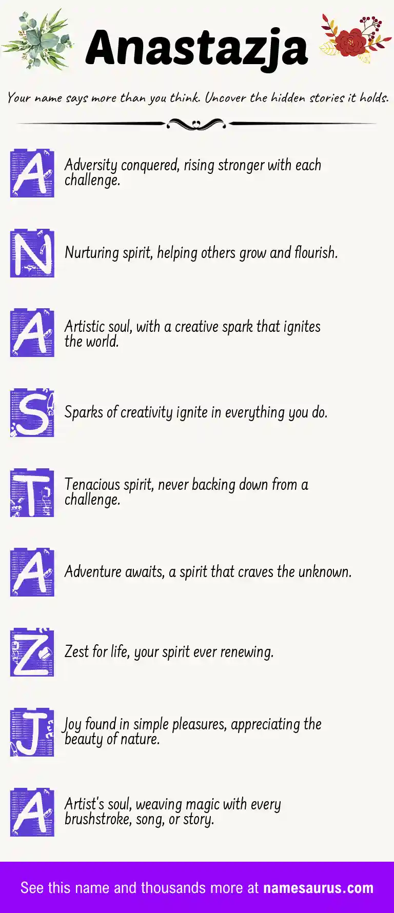 Acrostic poem about Anastazja.