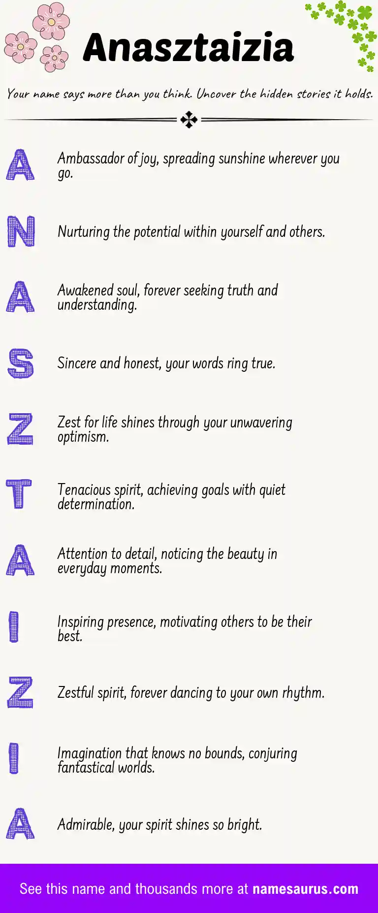 Acrostic poem about Anasztaizia.