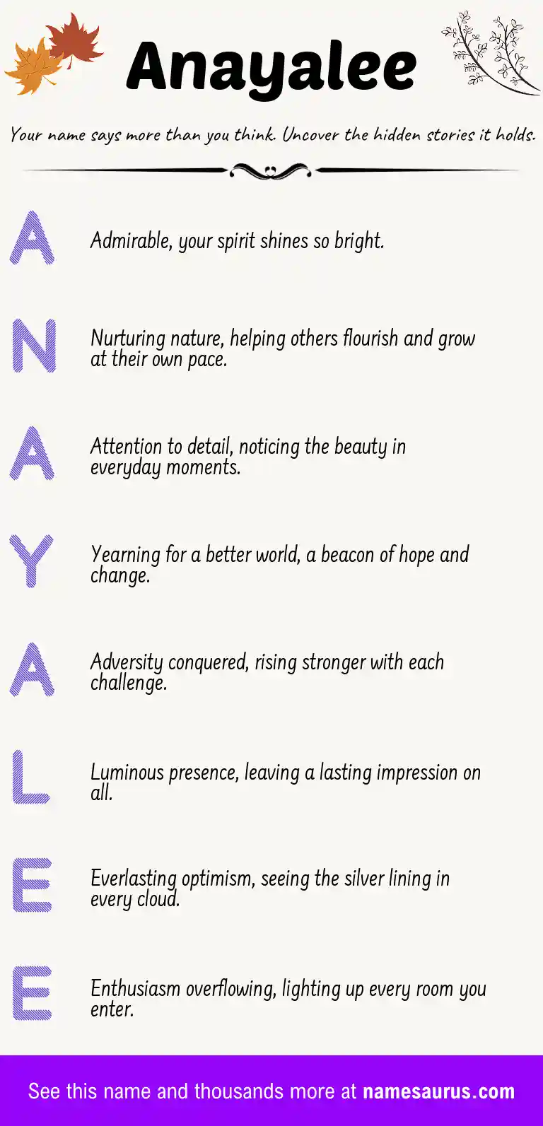 Acrostic poem about Anayalee.
