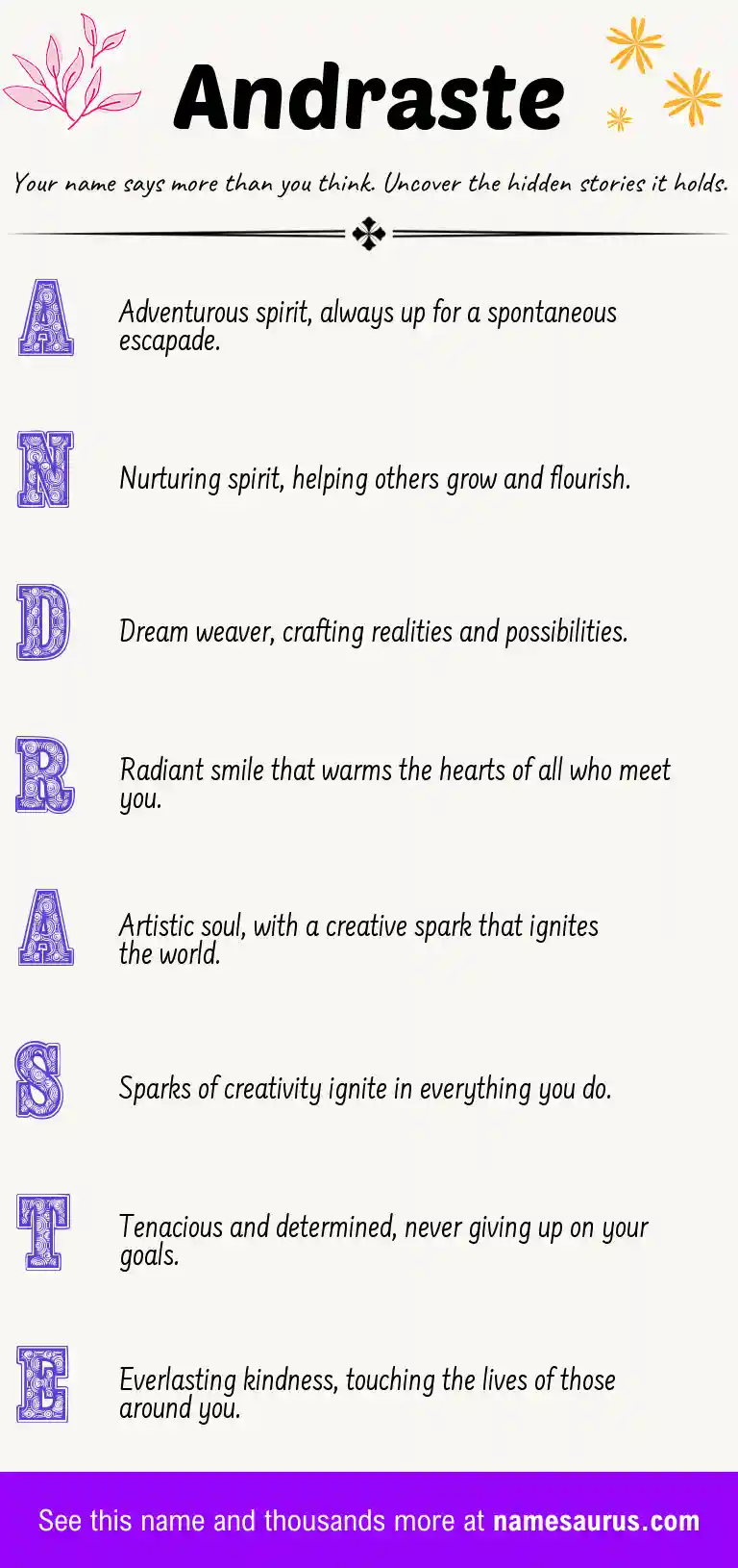Acrostic poem about Andraste.