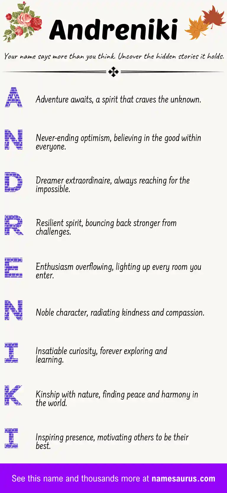 Acrostic poem about Andreniki.