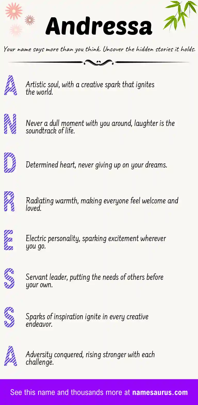 Acrostic poem about Andressa.