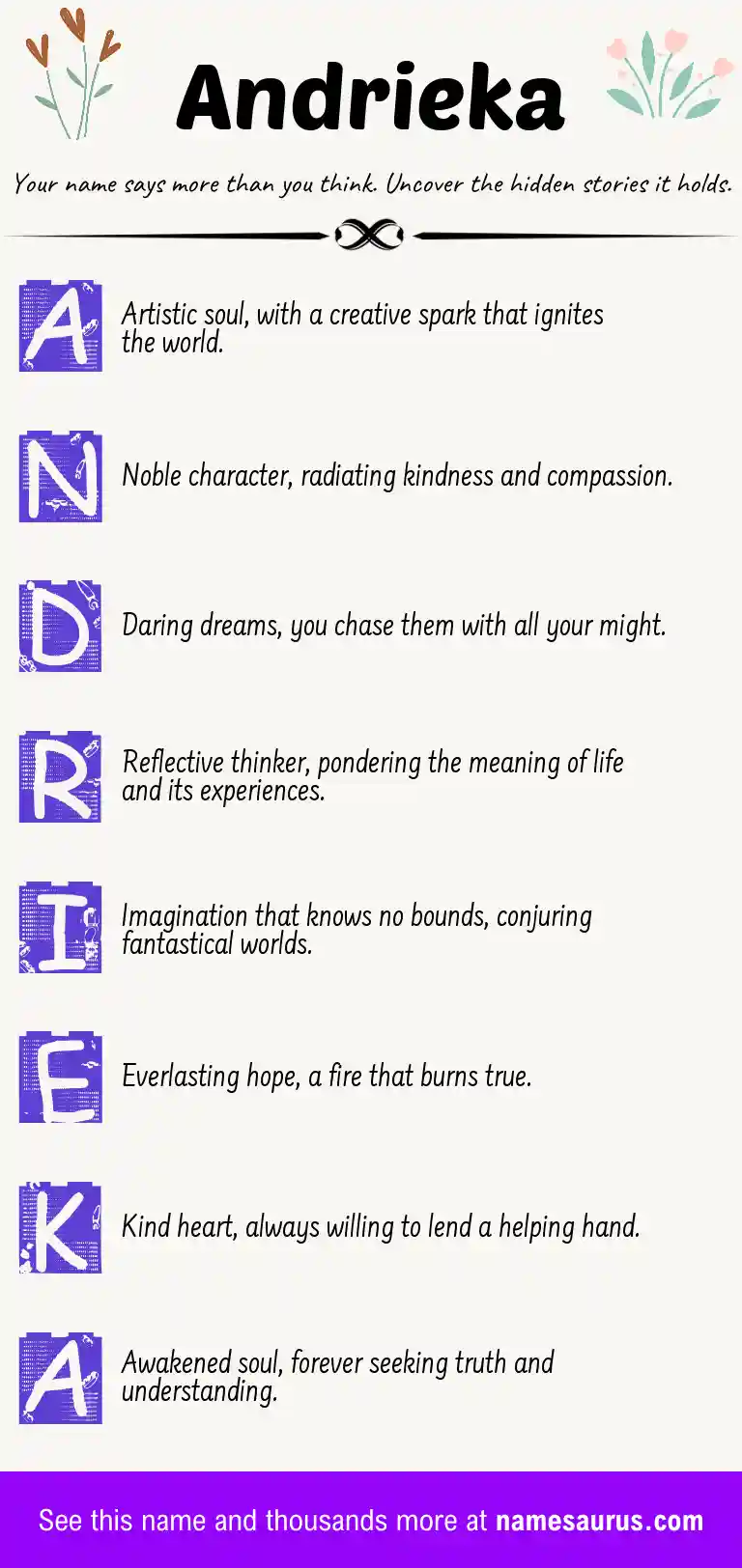 Acrostic poem about Andrieka.