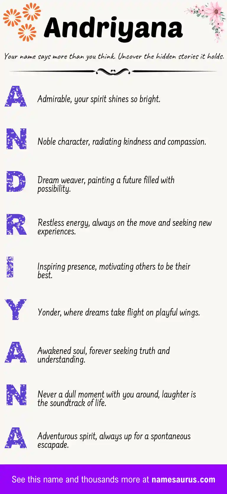 Acrostic poem about Andriyana.