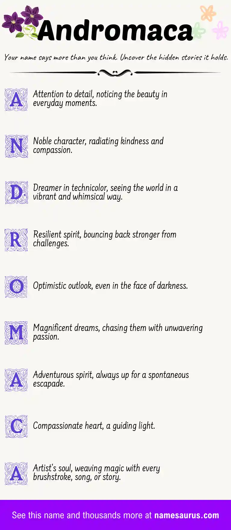 Acrostic poem about Andromaca.