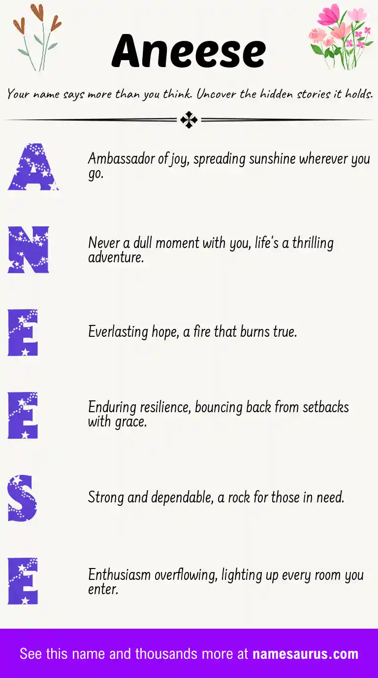 Acrostic poem about Aneese.