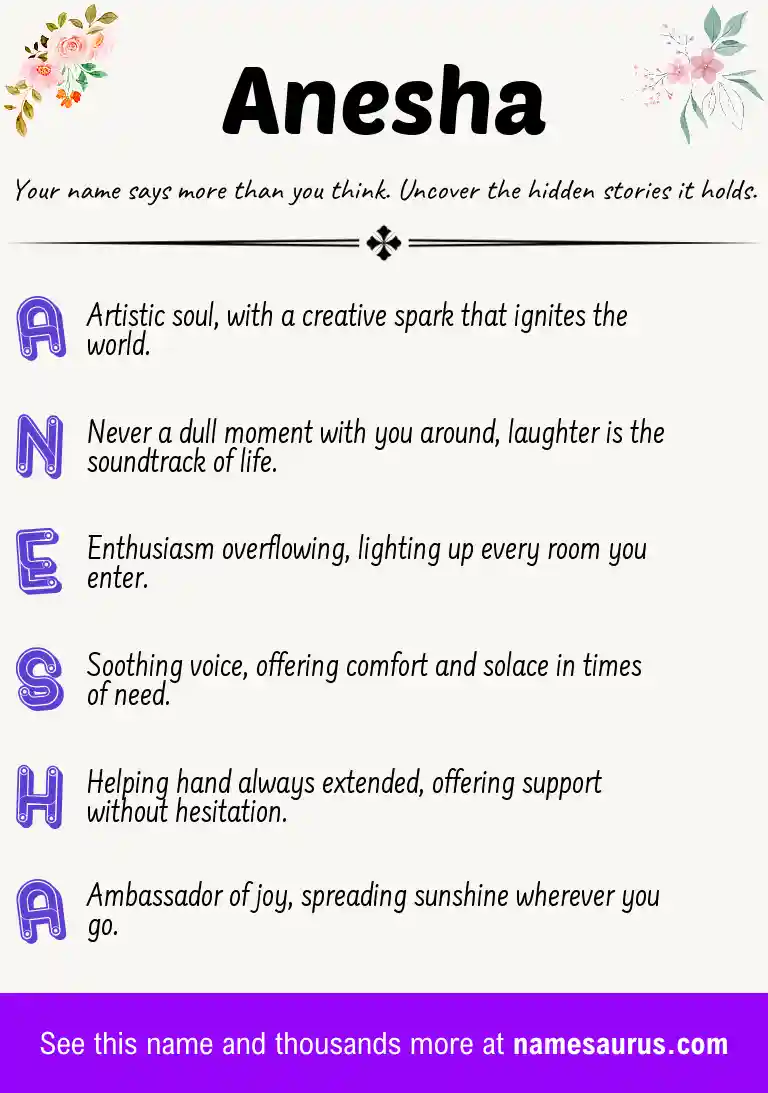 Acrostic poem about Anesha.