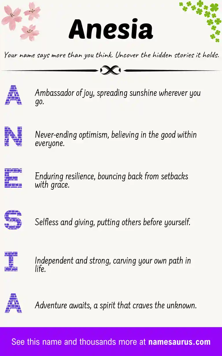 Acrostic poem about Anesia.