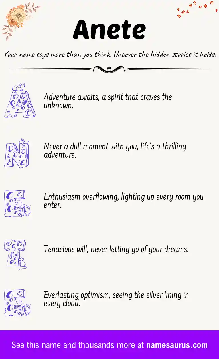 Acrostic poem about Anete.