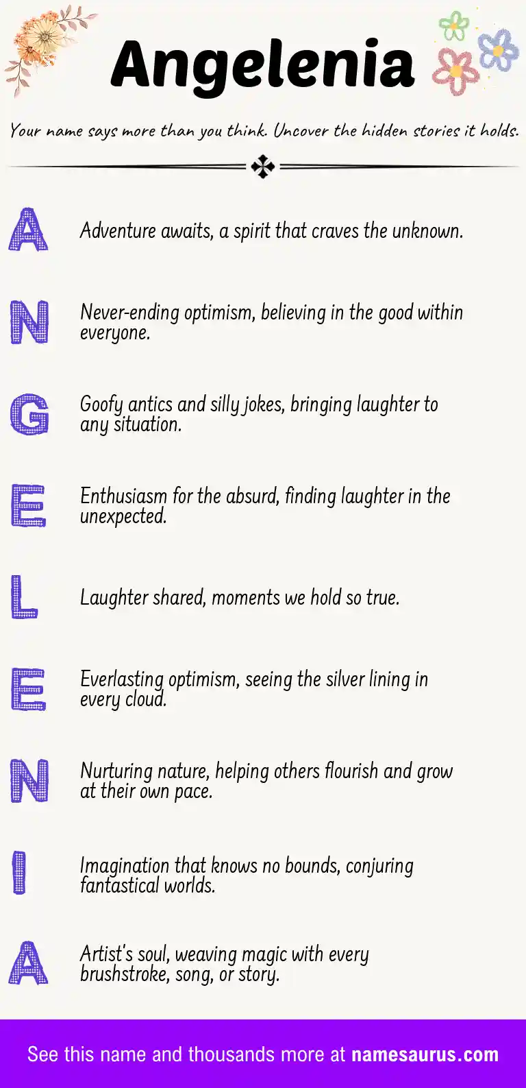 Acrostic poem about Angelenia.