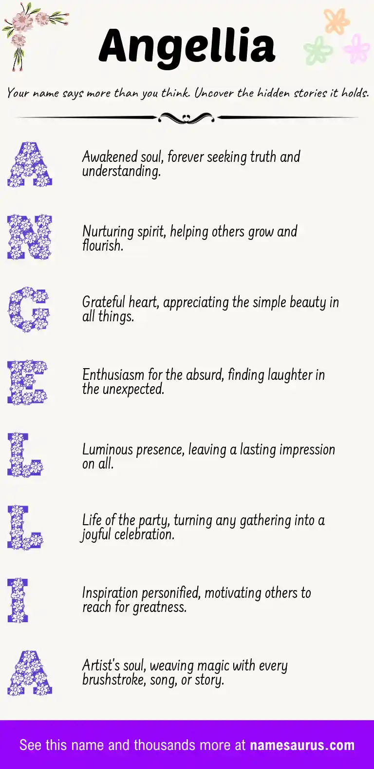 Acrostic poem about Angellia.
