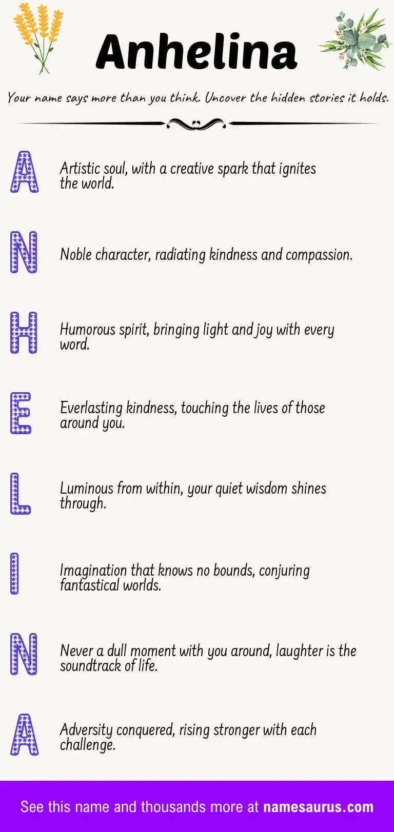 Acrostic poem about Anhelina.