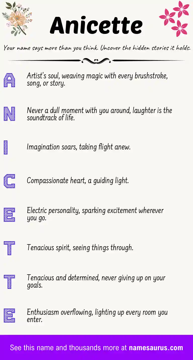 Acrostic poem about Anicette.