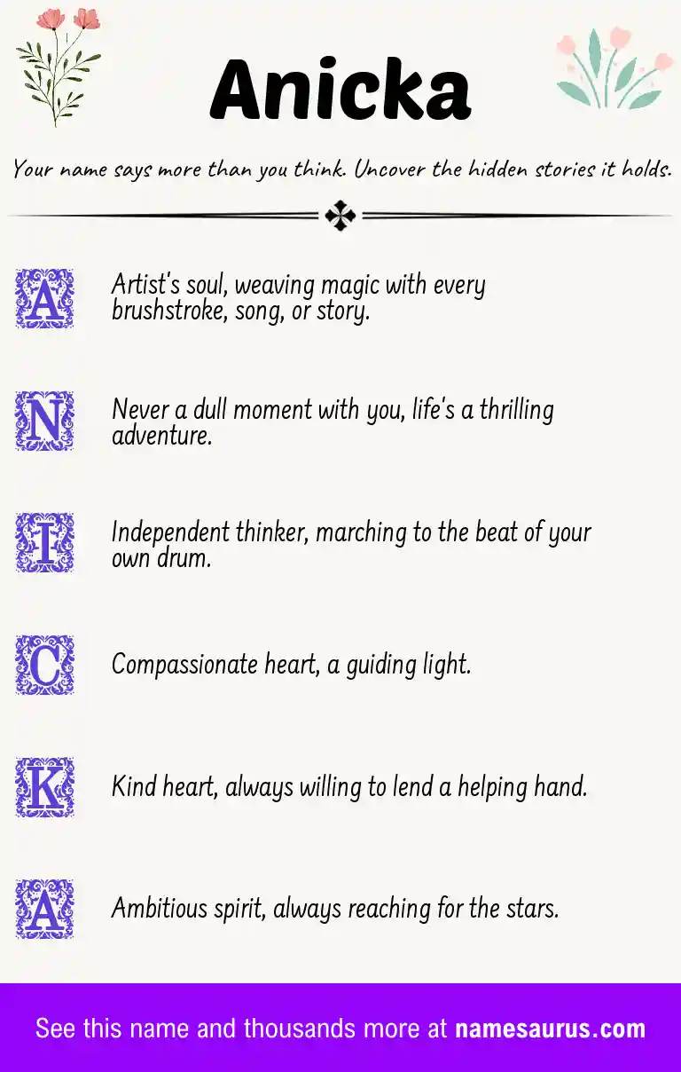 Acrostic poem about Anicka.