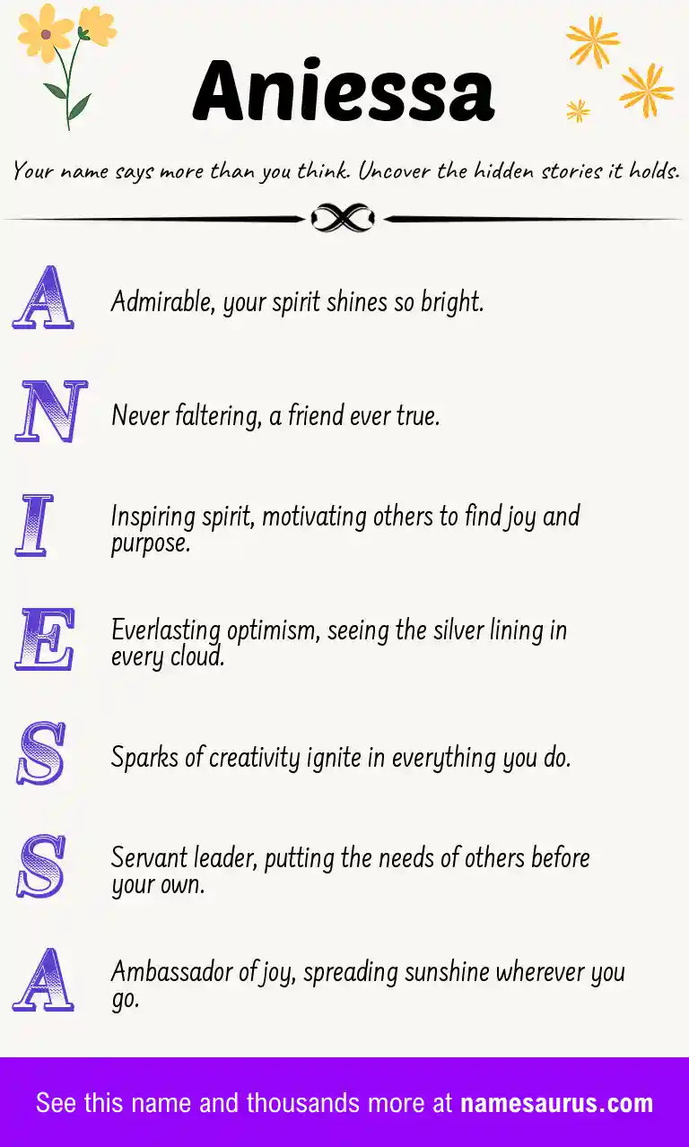 Acrostic poem about Aniessa.