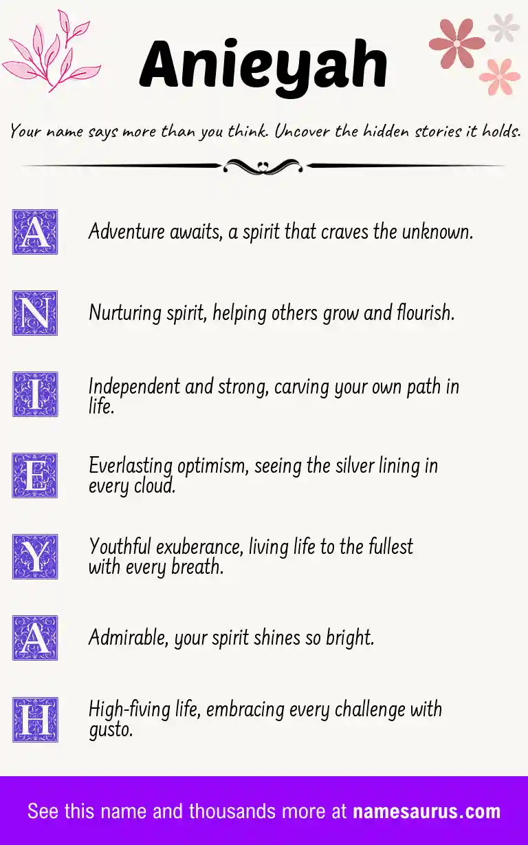 Acrostic poem about Anieyah.