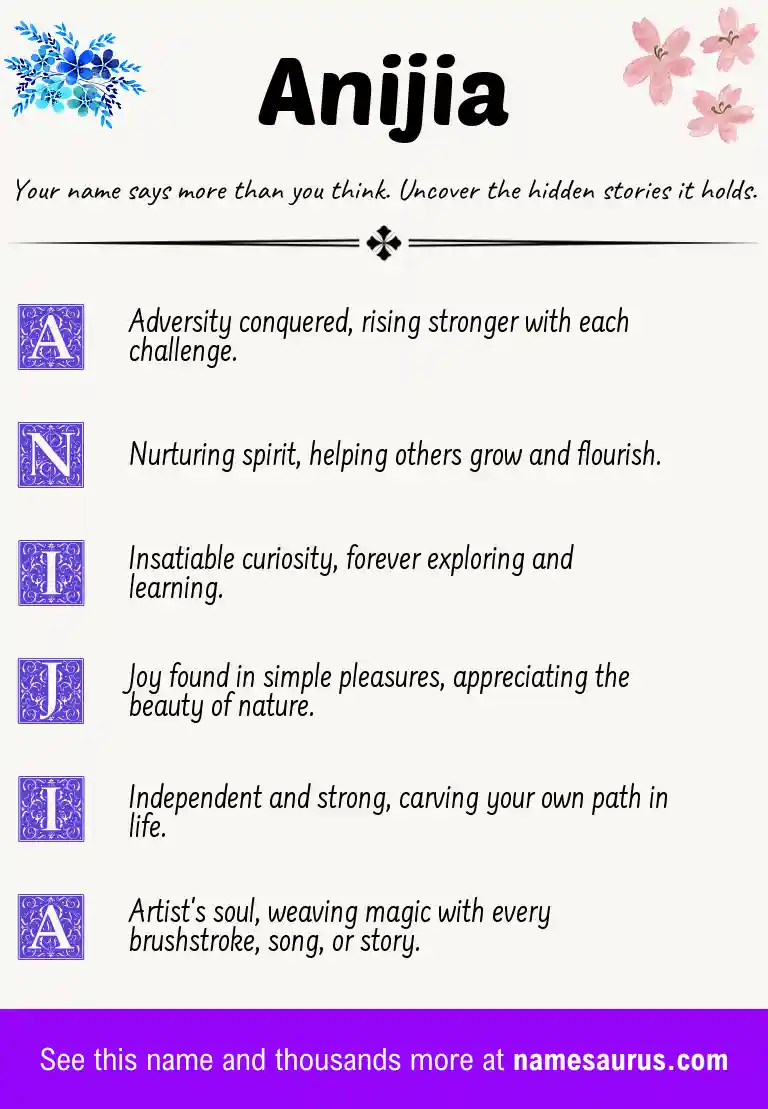 Acrostic poem about Anijia.