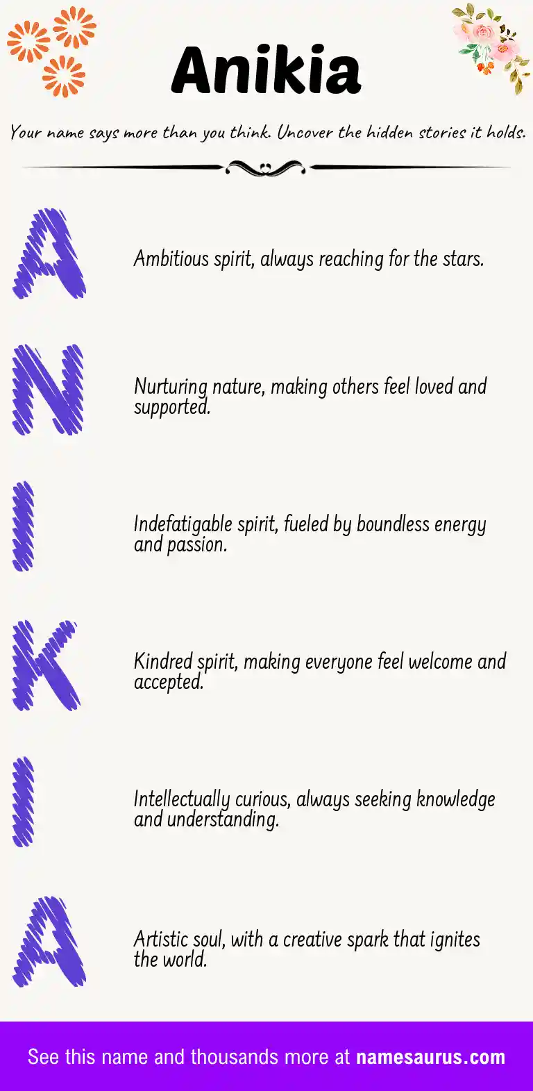 Acrostic poem about Anikia.