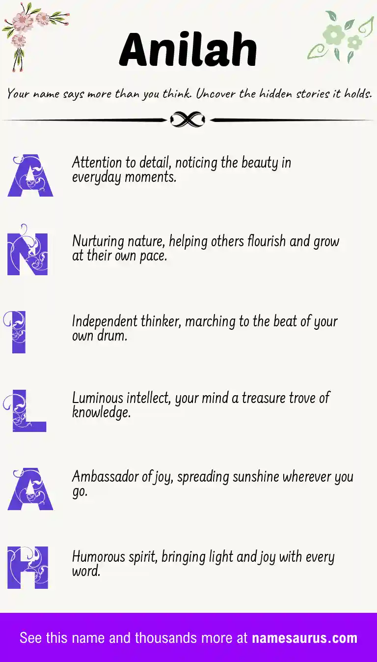 Acrostic poem about Anilah.