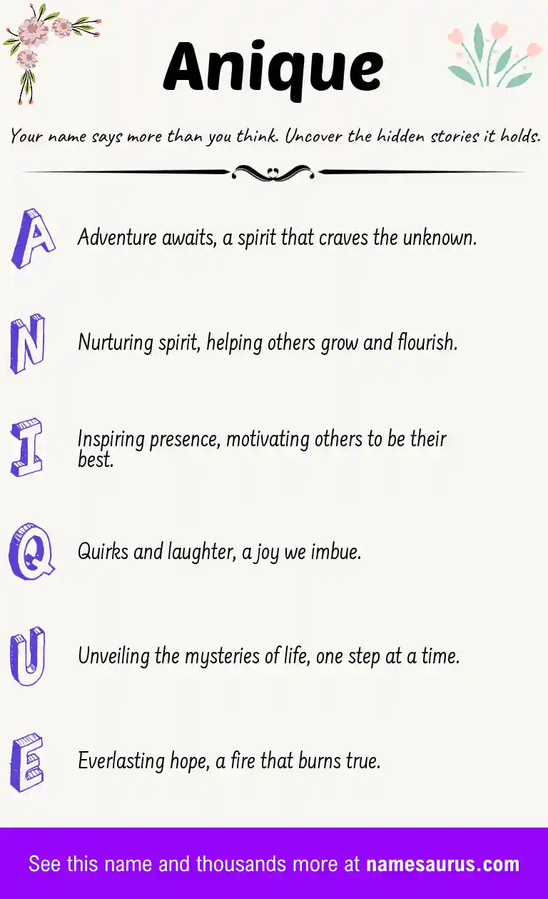 Acrostic poem about Anique.