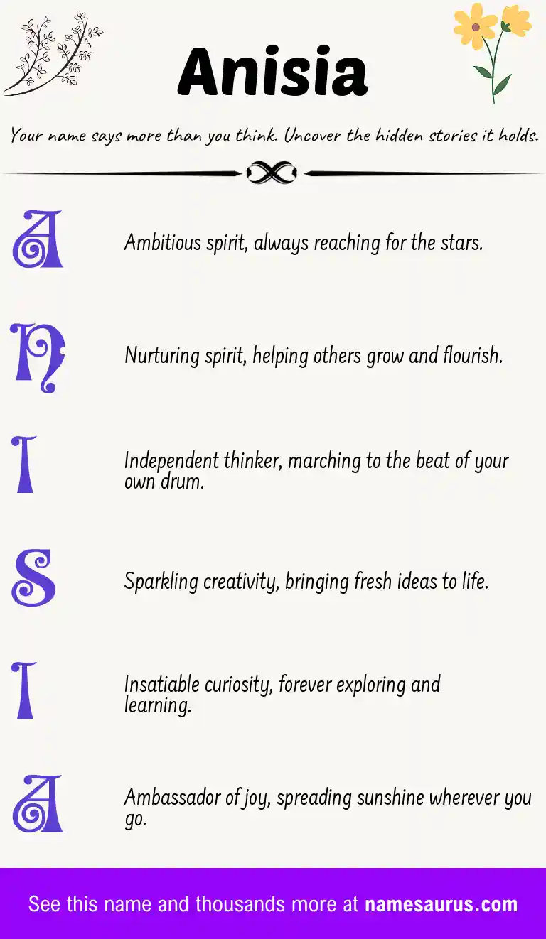 Acrostic poem about Anisia.