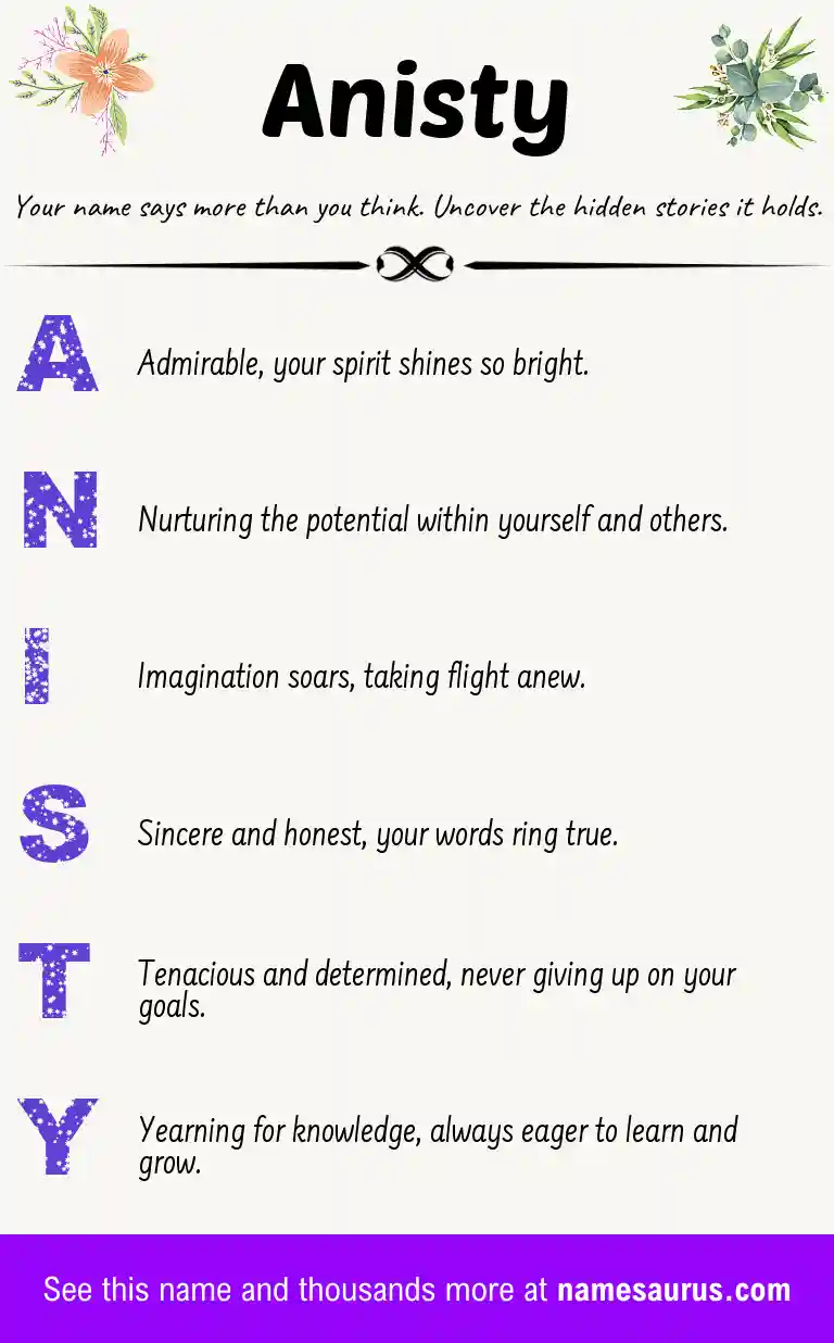 Acrostic poem about Anisty.