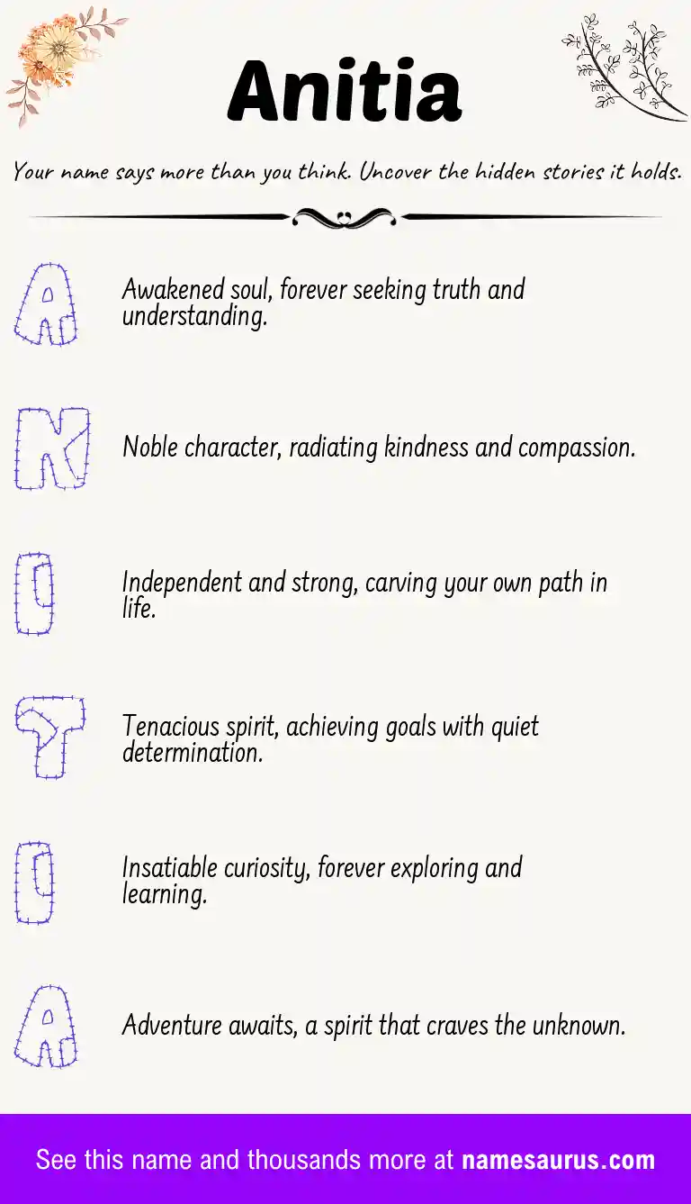 Acrostic poem about Anitia.