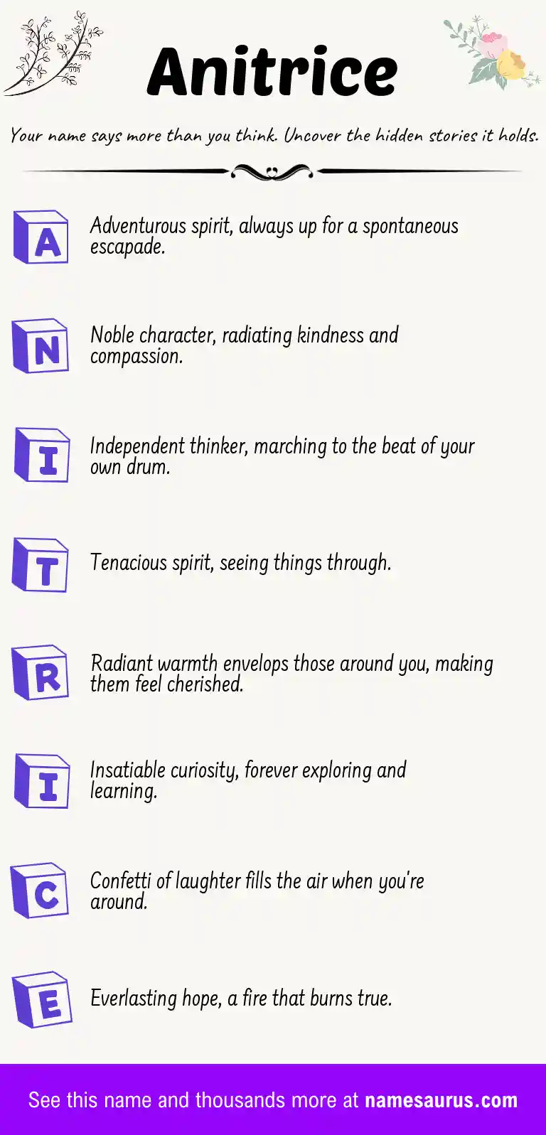 Acrostic poem about Anitrice.