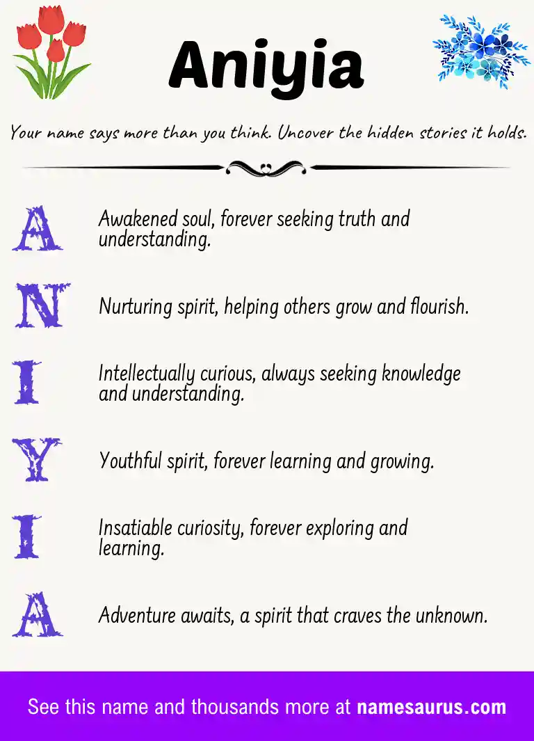Acrostic poem about Aniyia.