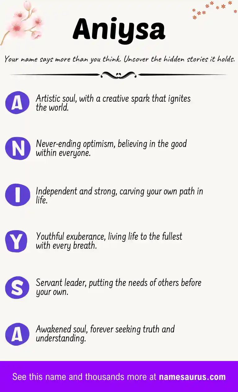 Acrostic poem about Aniysa.