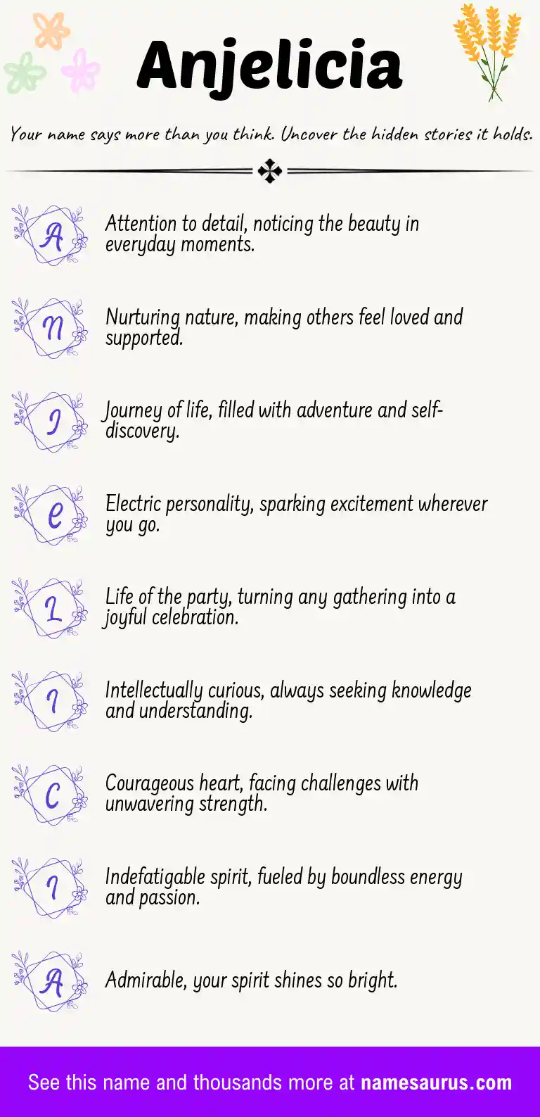 Acrostic poem about Anjelicia.