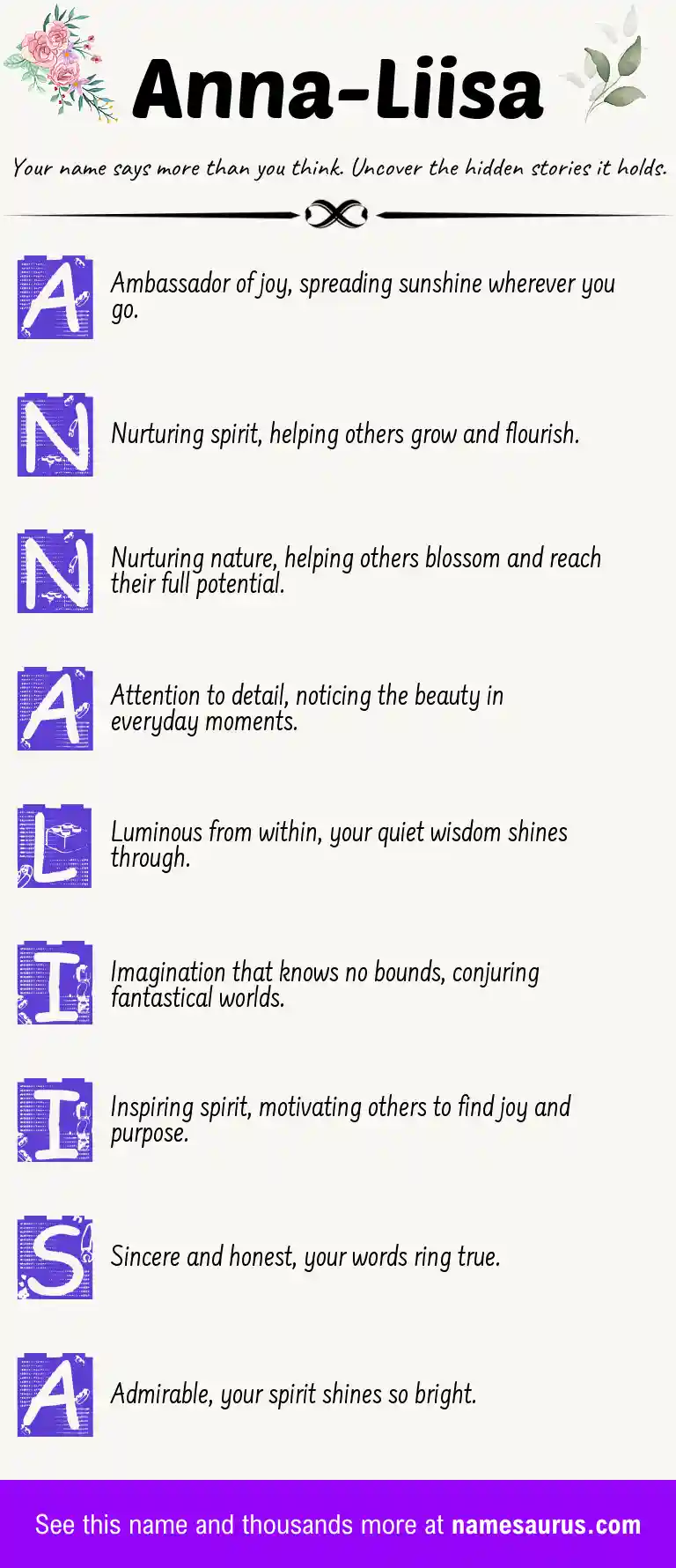 Acrostic poem about Anna-Liisa.