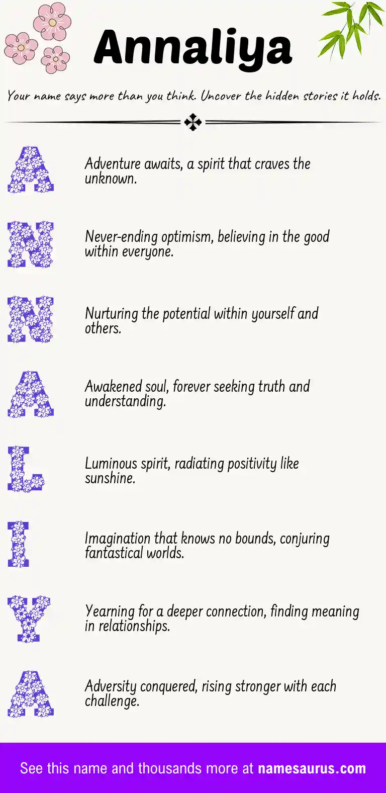 Acrostic poem about Annaliya.