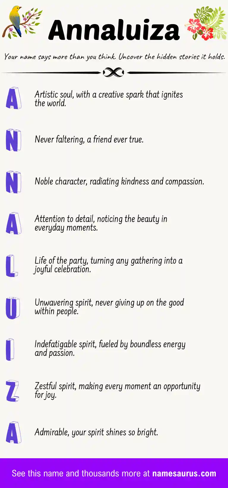 Acrostic poem about Annaluiza.