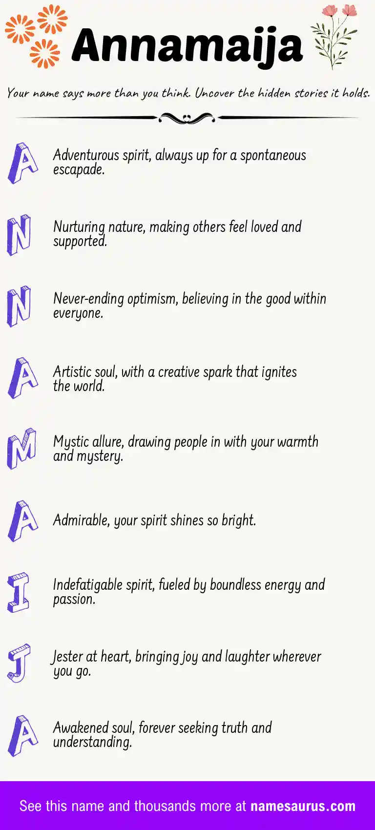 Acrostic poem about Annamaija.