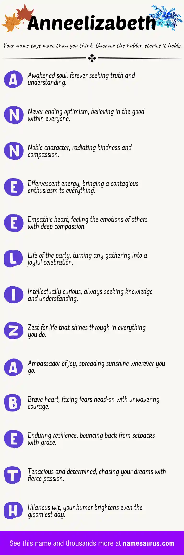Acrostic poem about Anneelizabeth.